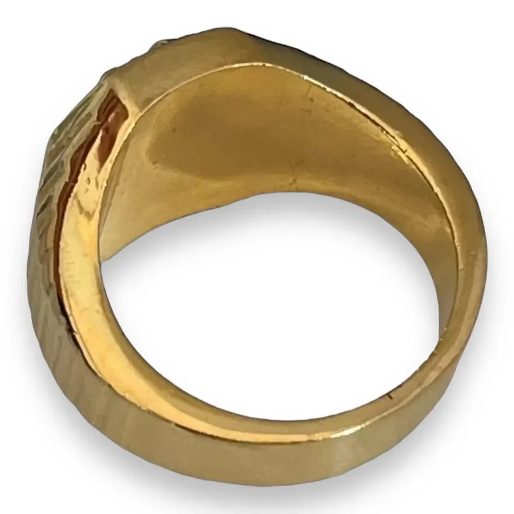 Vintage 1970s Ring Size 13 Clark Coombs Lions Head Crystal Eyes Gold Plate - 14P